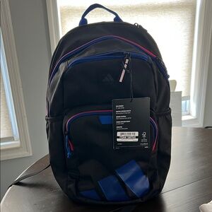 New w tags Adidas Midway Backpack in Black with Blue. Originally $50